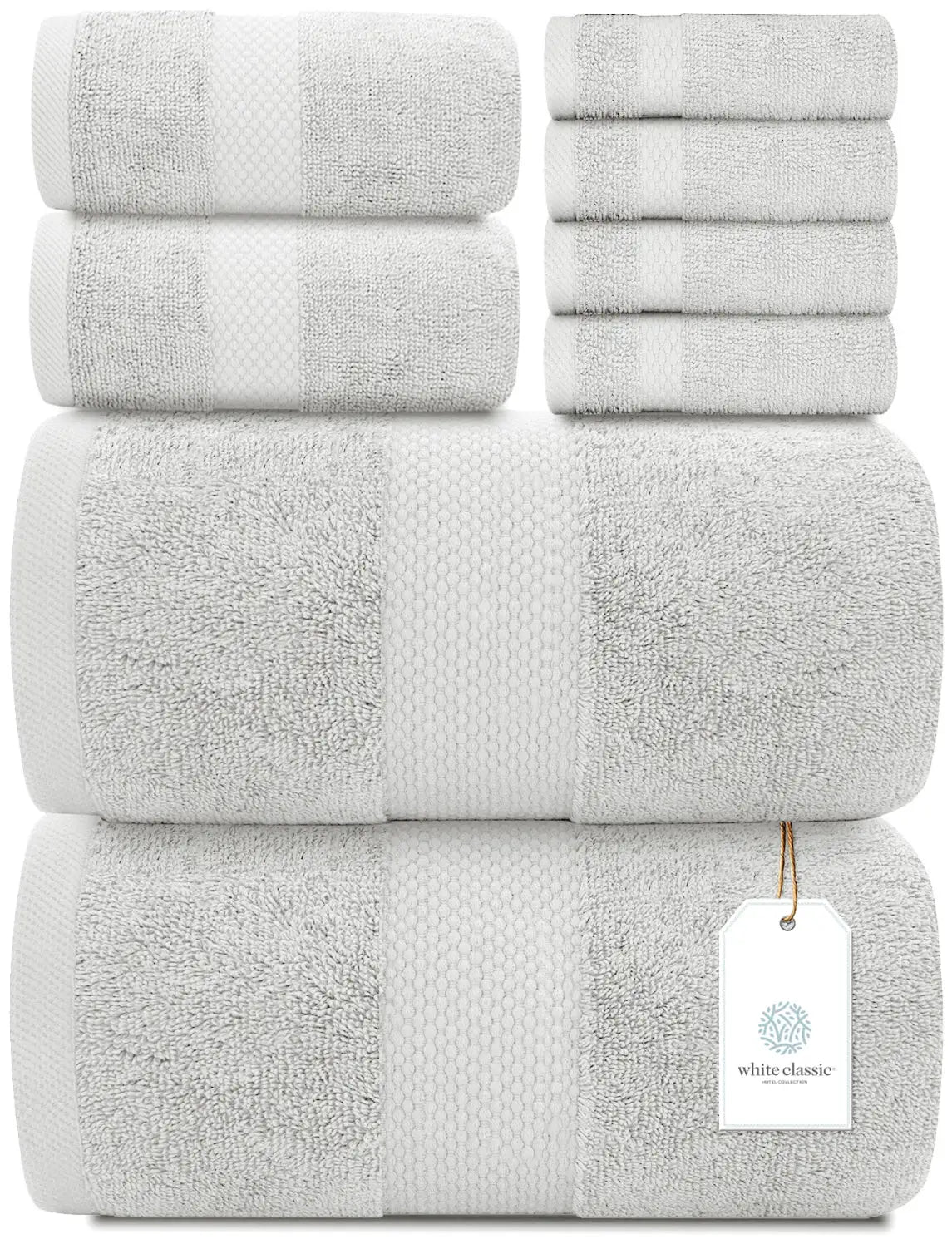 White Classic 8Pc Silver Towel Set