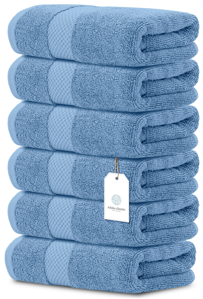 White Classic 6Pc Light Blue Hand Towels