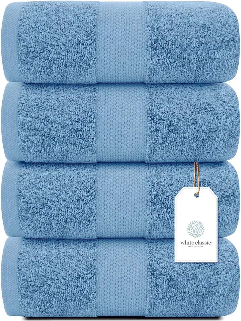 White Classic 4Pc Light Blue Bath Towels