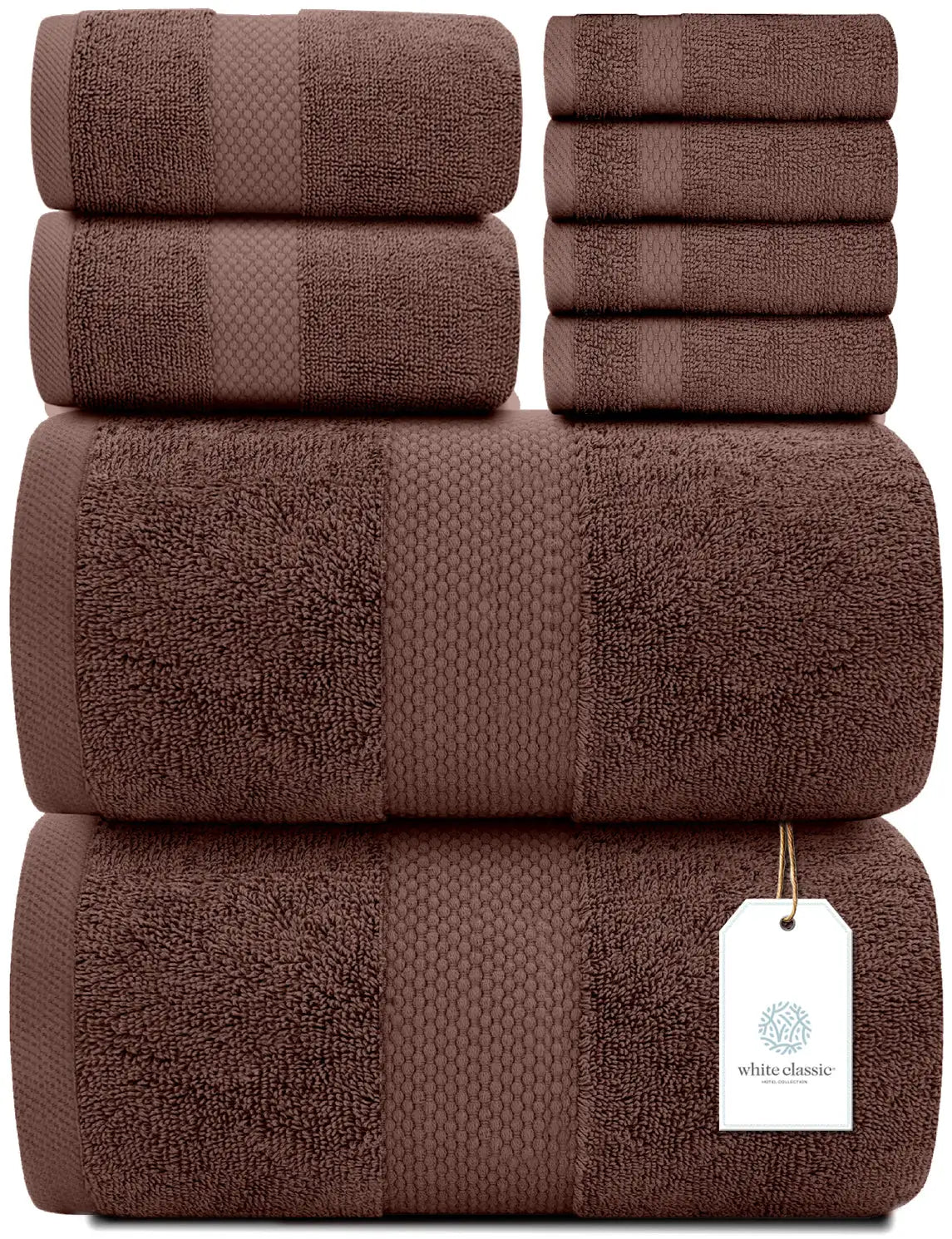 White Classic 8Pc Brown Towel Set