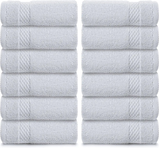 White Classic Resort Collection Soft Washcloth Face & Body Towel Set |  12x12 Luxury Hotel Plush & Absorbent Cotton Wash Clothes [12 Pack, Smoke  Grey]