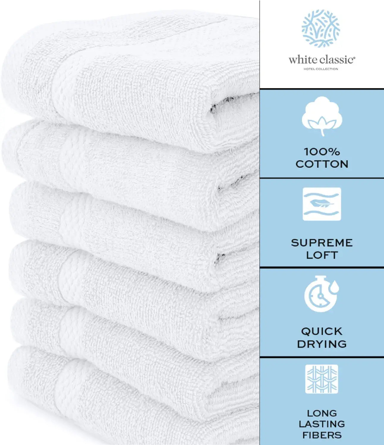 White Classic Luxury 100% Cotton Washcloths Set of 12 - 13x13 Silver